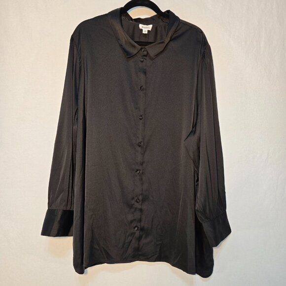 THE DROP Minimalist Basic Black Stretch Satin Shirt Tunic Top Size 4X New NO Tag - Picture 3 of 16